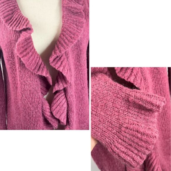 KIABI WOMAN Fuchsia Pink Purple Ruffle Wool Mohair Blend Cardigan Sweater Size L - Picture 5 of 15